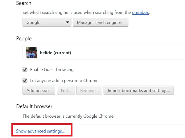 advanced settings in chrome