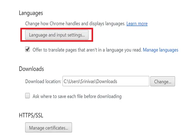 language settings in chrome