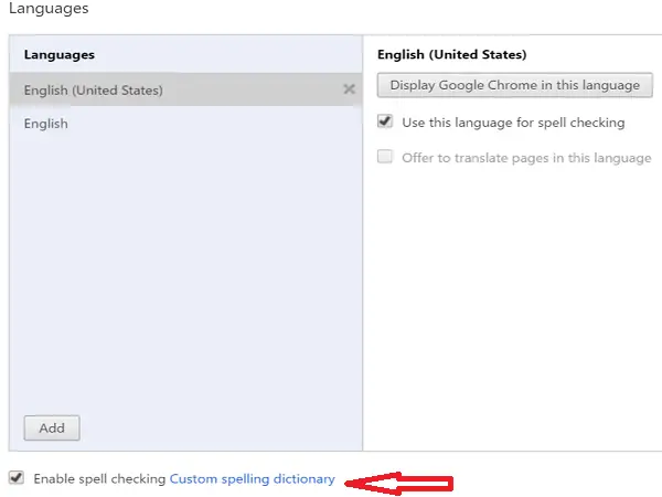 open chrome spelling dictionary