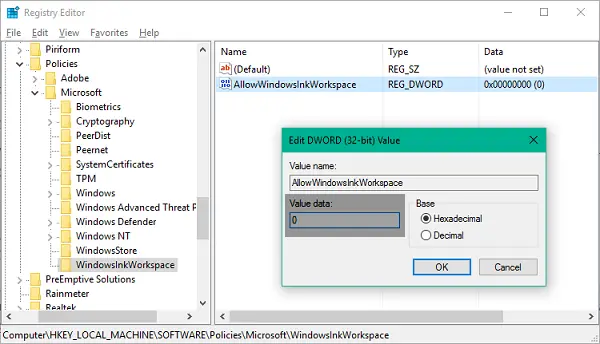 How to disable Windows Ink Workspace in Windows 10