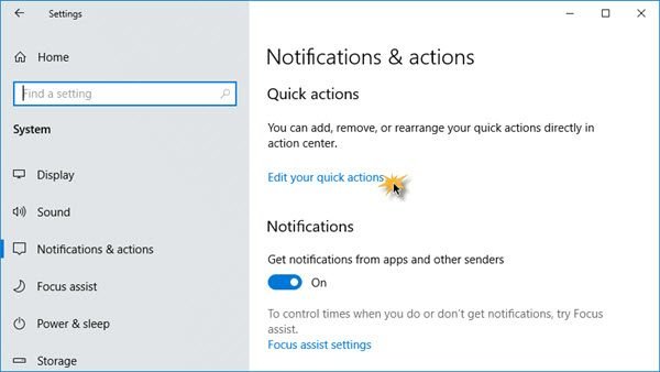 Arrange Quick Action Buttons in Windows 10