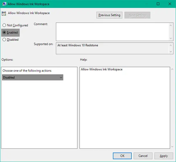 How to disable Windows Ink Workspace in Windows 10