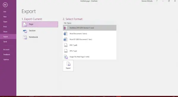 OneNote 2016 Export 2