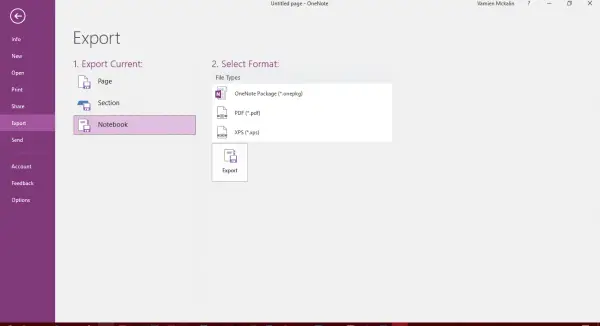 Export OneNote files to different formats