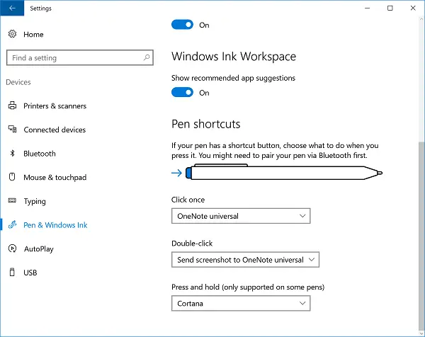 Pen shortcuts & Touch settings