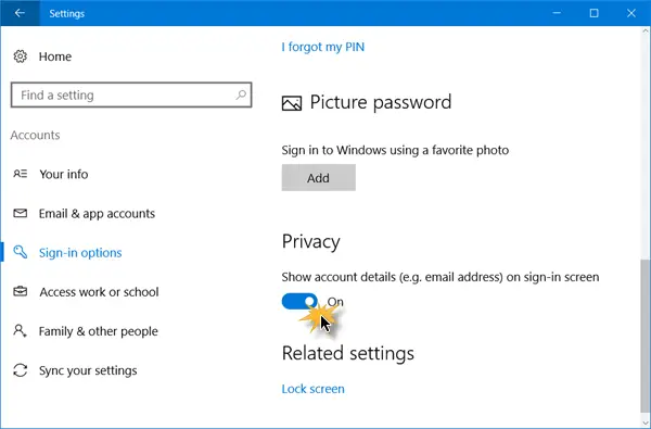 Remove email address from Windows 10 login screen