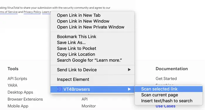 VirusTotal Browser extension