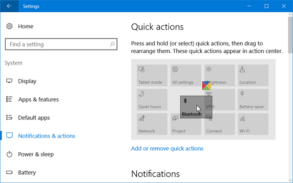 together with afterward makes it easier for you lot to add together Add, Remove, Arrange Quick Action Buttons inward Windows 10