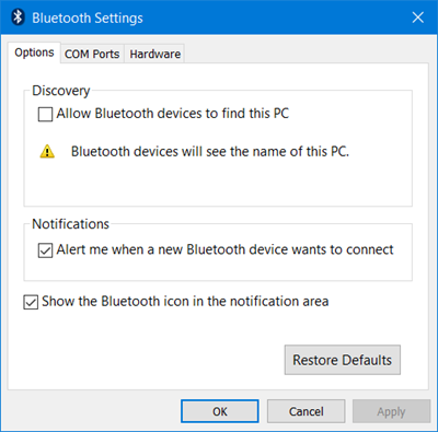 bluetooth settings