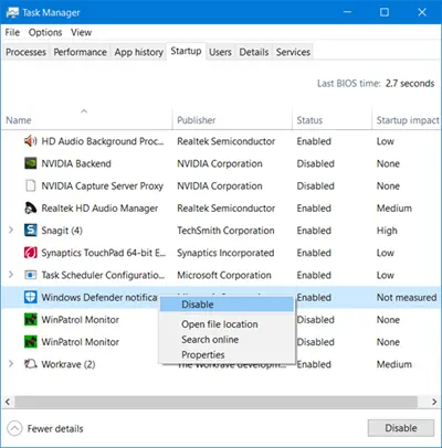 Remove Windows Defender Icon