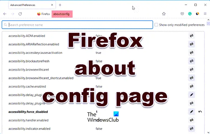 firefox about config page