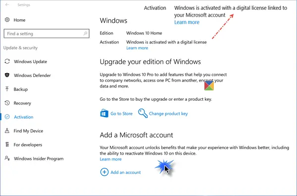 link windows 10 license microsoft account