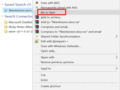 pin saved search to start menu