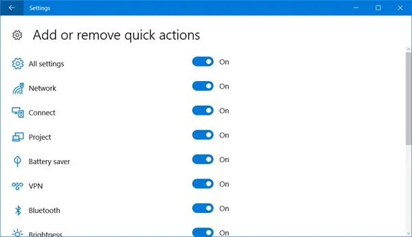 quick actions windows 10