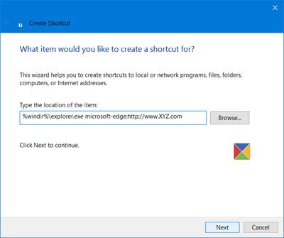 Create web page shortcut for Edge