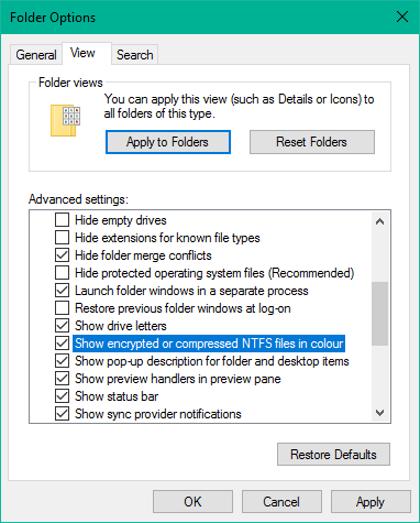 How to show encrypted or compressed NTFS files in colour