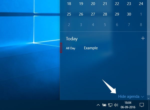 Hide Agenda from Taskbar Clock in Windows 10 Anniversary Update