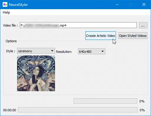 NeuralStyler Add artwork effects to image, video and GIF