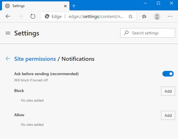 Turn Off Web Notifications in Edge Browser