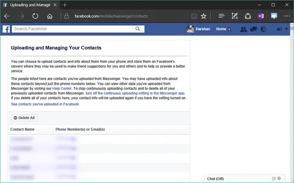How to see and delete the Contacts you have shared with Facebook