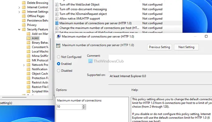 Configure Internet Explorer to download up to 10 files at a time