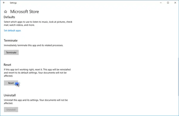 reset microsoft store