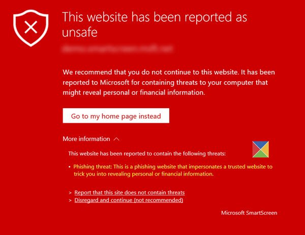 users from meshwork based attacks past times blocking malicious websites Windows SmartScreen filter alert messages explained