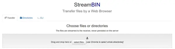 StreamBIN is a free online file transfer service