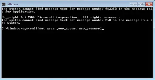 windows 7 reset password command prompt sticky keys