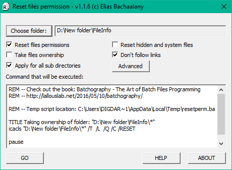 Reset NTFS file permission