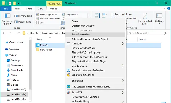 How to reset NTFS file permissions in Windows using Graphical Utility