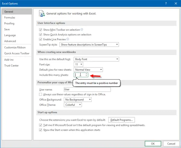 change default number of worksheet in Excel