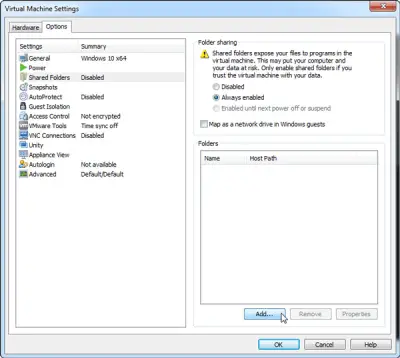 How to create shared folder for installed OS in VMware