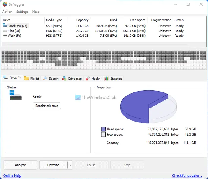 Defrag disk, files and system files at boot-time with Defraggler