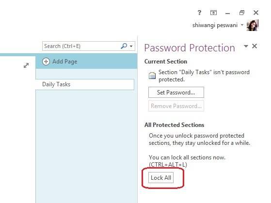 password-protect OneNotes Notes