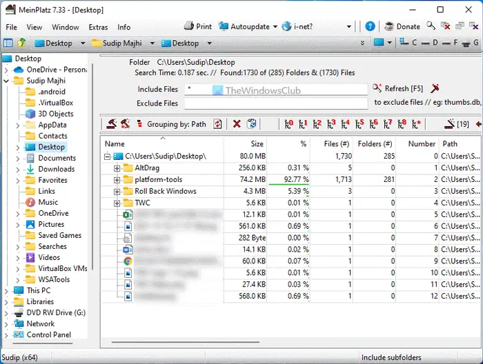 Scan for lost disk space in Windows with MeinPlatz