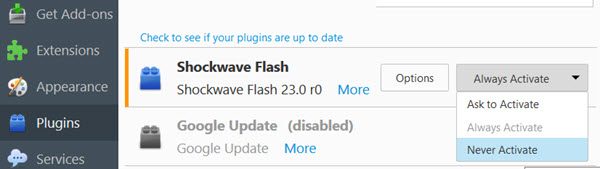 uninstall disable adobe shockwave flash