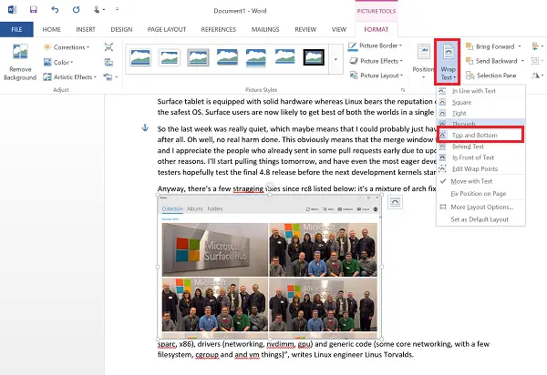 Wrap text around picture in Word