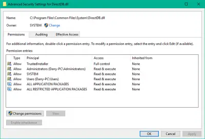 Restore TrustedInstaller as default owner