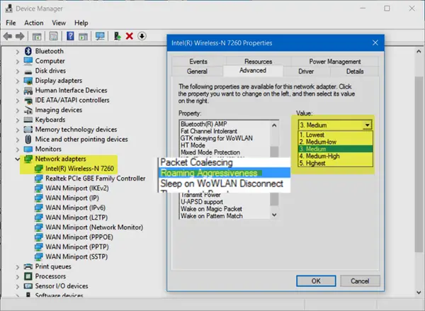 WiFi Roaming Sensitivity or Aggressiveness