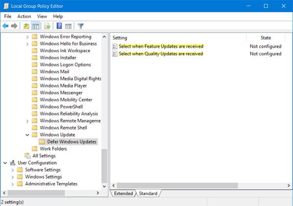 Defer Updates using Group Policy