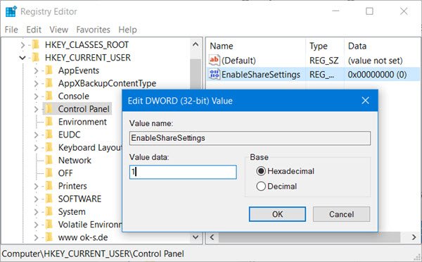 Settings offers a page which allows y'all to configure Sharing options for the UWP apps Enable demo hidden Share settings page inwards Windows 10 Settings