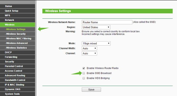 disable SSID broadcast