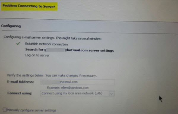 problem-connecting-to-server-outlook windows
