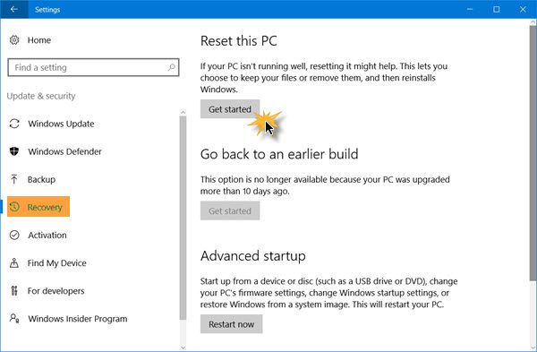 windows 10 reset all settings to default