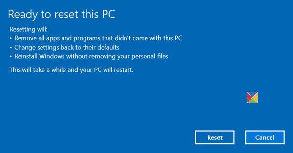 resetting windows 10 failed