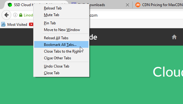 Save All Open Tabs as Bookmarks in Firefox