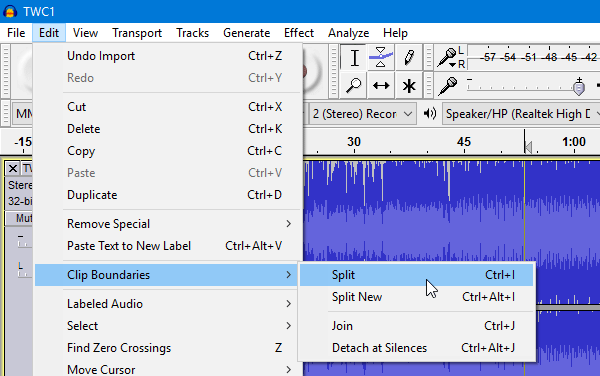 How to split and merge audio files using Audacity-5