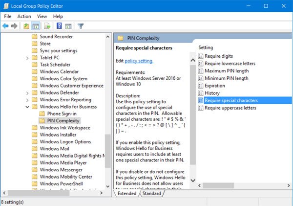 PIN Complexity Group Policy