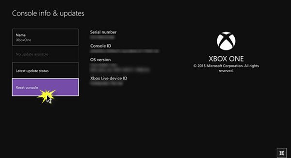 Reset Xbox One settings